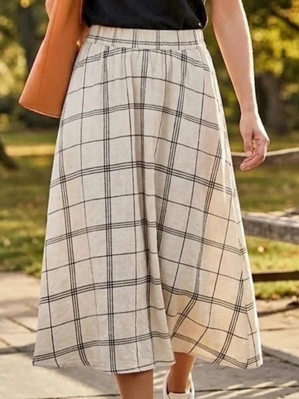 A New Day Plaid Linen Blend Midi Skirt